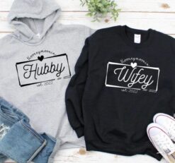 Alternative view of Charming Honeymoon Hubby & Wifey Custom Date Matching Outfits | Just Married & Engaged Duo Sets